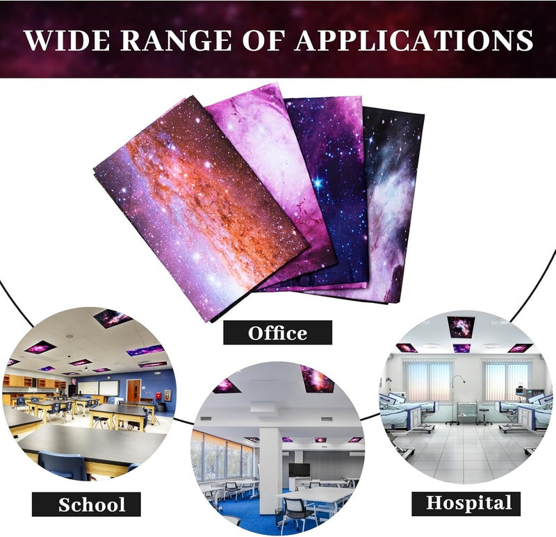 ROCEEI Pack of 4 Fluorescent Light Covers for Ceiling Lights, 4 x 2 Ft, Magnetic Light Covers for Classroom Office Home School Ceiling Decor(Nebula) - Image 4